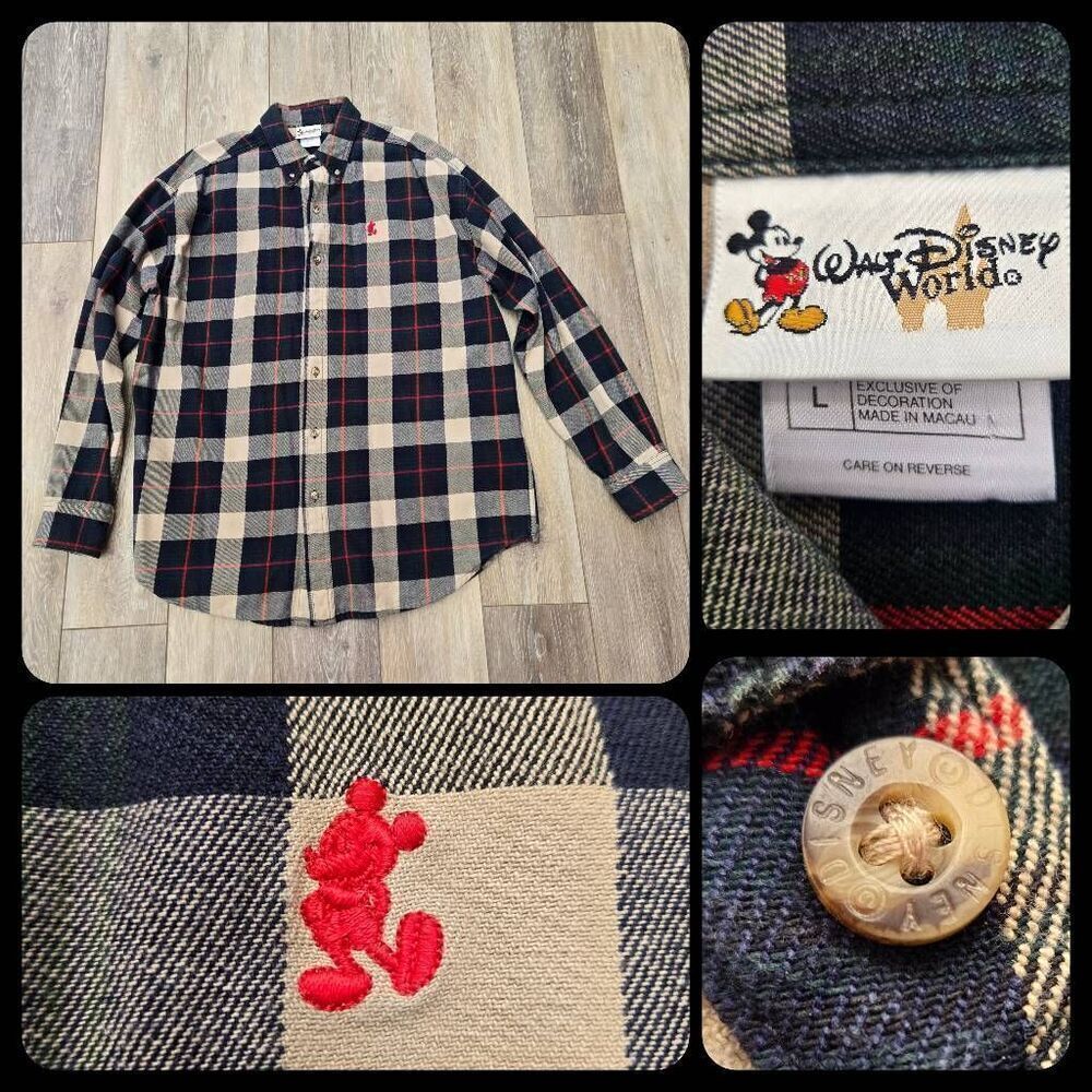 Disney Mickey collared heavy flannel shirt 100% cotton men's size large winter